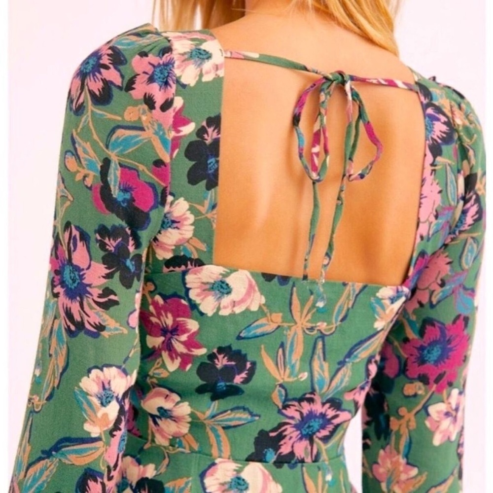 Free People Floral Square Neck Mini Dress Green Size Small - Picture 2 of 2